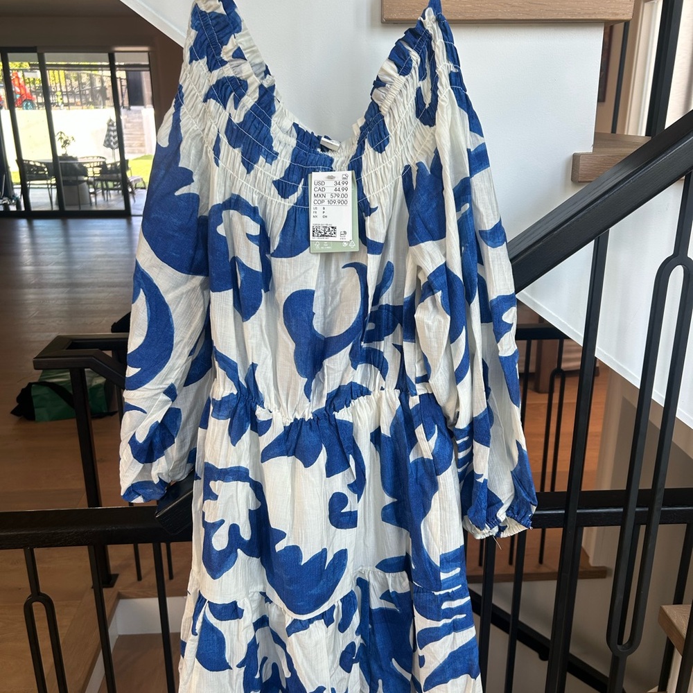 H&M Blue and White Midi Dress